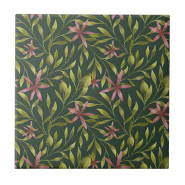 Elegantes rosa Blumenmuster auf dunklem Hintergrun Fliese