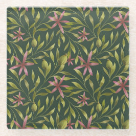 Elegantes rosa Blumenmuster auf dunklem Hintergrun Glasuntersetzer