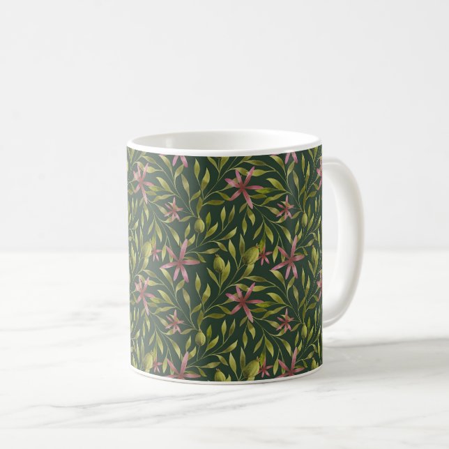 Elegantes rosa Blumenmuster auf dunklem Hintergrun Kaffeetasse (VorderseiteRechts)