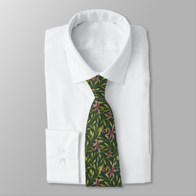 Elegantes rosa Blumenmuster auf dunklem Hintergrun Krawatte (Gebunden)