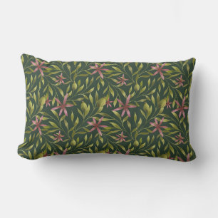 Elegantes rosa Blumenmuster auf dunklem Hintergrun Lendenkissen