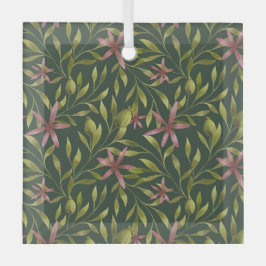 Elegantes rosa Blumenmuster auf dunklem Hintergrun Ornament Aus Glas