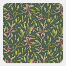 Elegantes rosa Blumenmuster auf dunklem Hintergrun Quadratischer Aufkleber