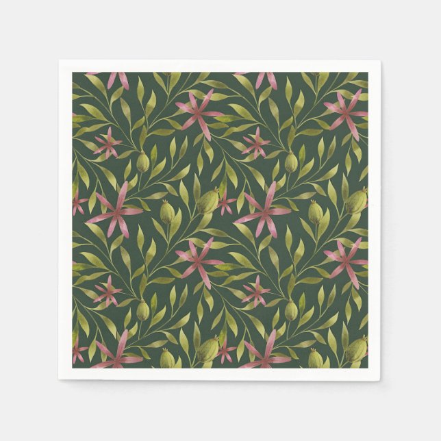 Elegantes rosa Blumenmuster auf dunklem Hintergrun Serviette (Vorderseite)
