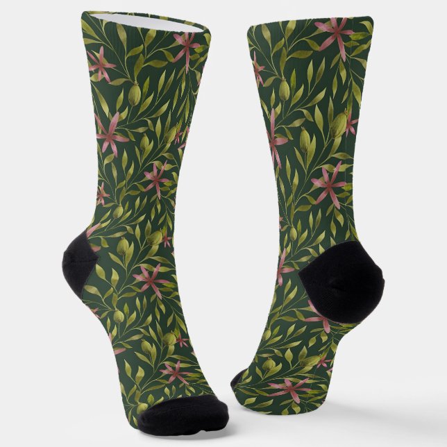Elegantes rosa Blumenmuster auf dunklem Hintergrun Socken (Gewinkelt)