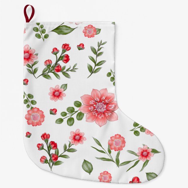 Elegantes rosa Blumenmuster  Großer Weihnachtsstrumpf (Vorderseite)