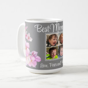 Elegantes rosa Blumenmuster personalisiert vier Fo Kaffeetasse