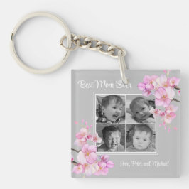 Elegantes rosa Blumenmuster personalisiert vier Fo Schlüsselanhänger