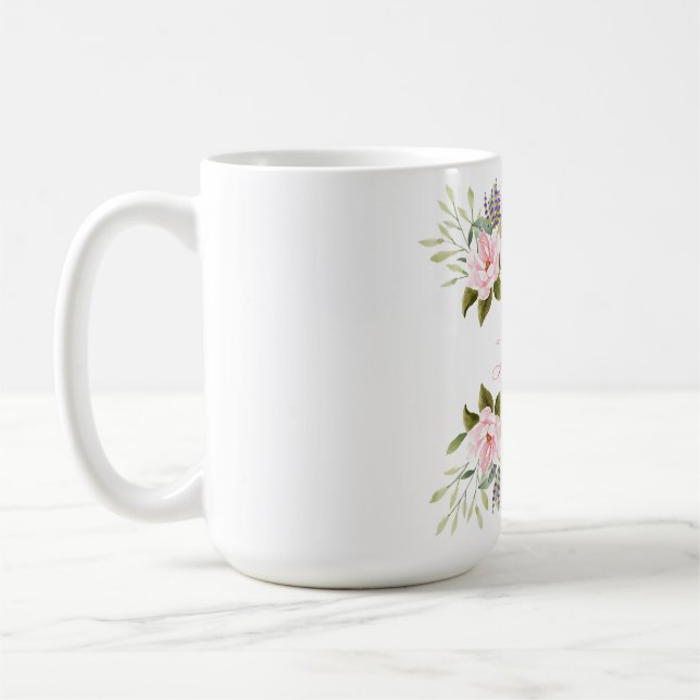 Elegantes rosa Blumenreath-Monogramm 25. Kaffeetasse (Links)