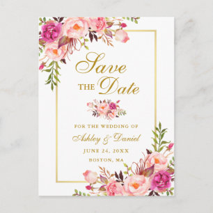 Elegantes rosa BlumenSave the Date Gold Ankündigungspostkarte