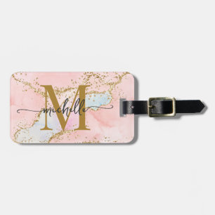 Elegantes Rosa Blush-Achat-Monogramm Anfangsbuchst Gepäckanhänger