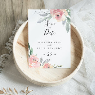Elegantes Rosa Blush Bloral Save the Date Postkarte