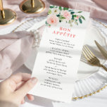Elegantes Rosa Blush Blume Hochzeitsmenü Menükarte<br><div class="desc">Für weitere Anpassungen klicken Sie bitte auf den Link "Weitere Anpassung" und verwenden Sie unser Design-Tool,  um diese Vorlage zu ändern.</div>