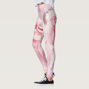 Elegantes Rosa Blush Blumenschrift Wasserfarben Leggings