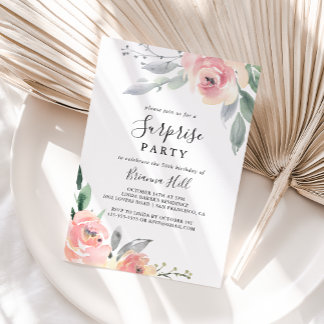 Elegantes Rosa Blush Blumenüberraschung Party Einladung