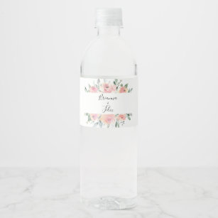 Elegantes Rosa Blush Blumenwasser Hochzeitswasser Wasserflaschenetikett