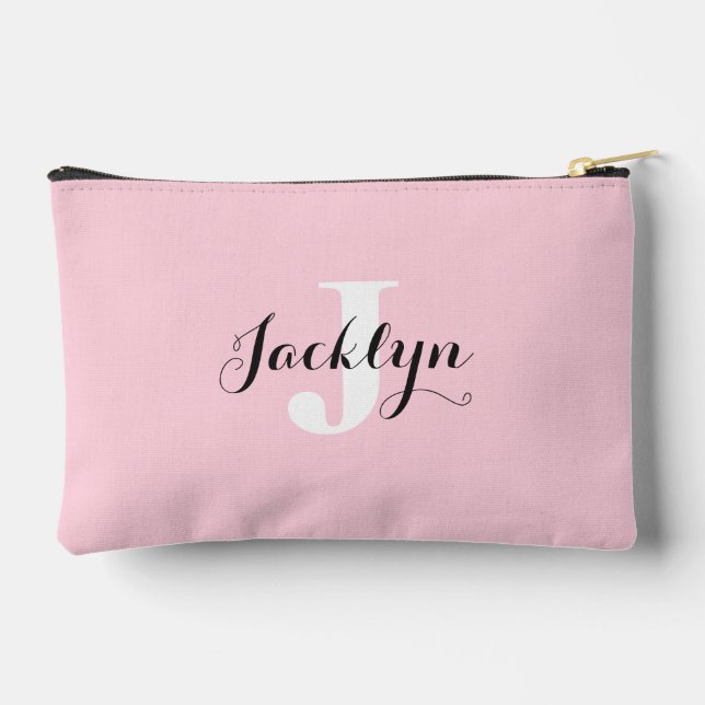 Elegantes Rosa-Blush Custom-Name  Zubehörtasche (Rückseite)
