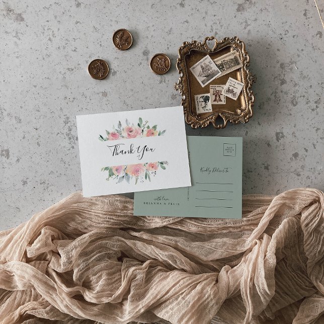Elegantes Rosa Blush Floral Vielen Dank Postkarte (Von Creator hochgeladen)