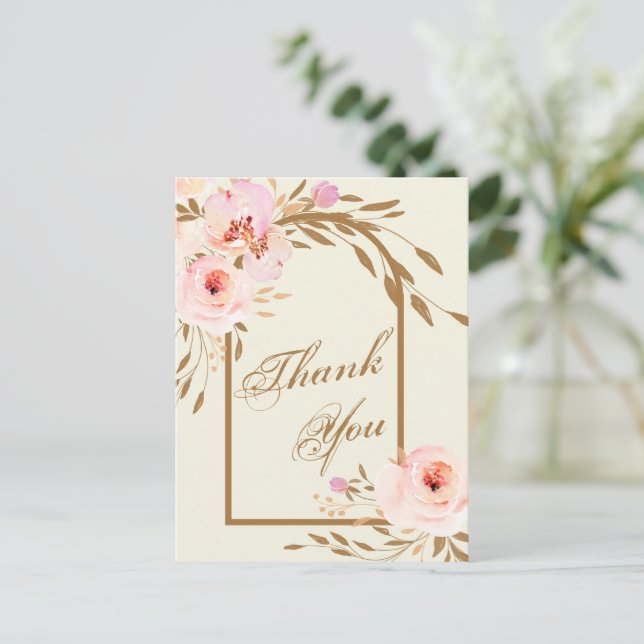 Elegantes Rosa Blush Floral Wedding Foto Vielen Da Postkarte (Stehend Vorderseite)