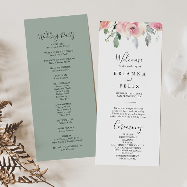 Elegantes Rosa Blush Floral Wedding Programm (Von Creator hochgeladen)