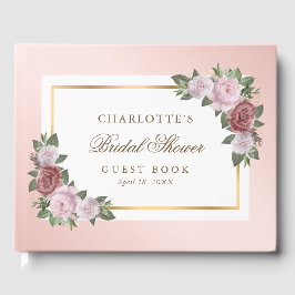 Elegantes Rosa Blush Gold Floral Brautparty Gästebuch