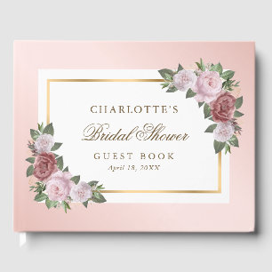 Elegantes Rosa Blush Gold Floral Brautparty Gästebuch