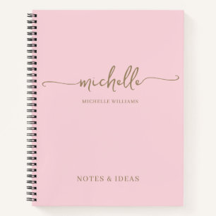 Elegantes Rosa-Blush-Gold-Monogramm Namensuntersch Notizbuch