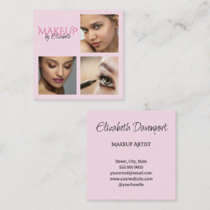 Elegantes Rosa-Blush-Schwarz-Script 3 Foto-Makeup Quadratische Visitenkarte