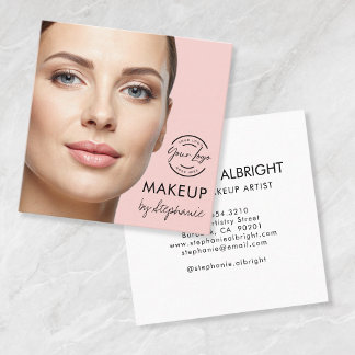 Elegantes Rosa-Blush-Schwarz-Script-Foto-Make-up Quadratische Visitenkarte