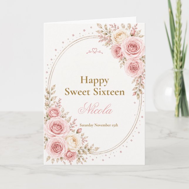 Elegantes Rosa Blush Sweet 16 Karte (Vorderseite)