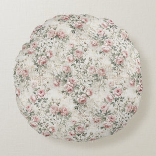 Elegantes Rosa-Blush-Vintage-Cottagecore-Blumenmus Rundes Kissen