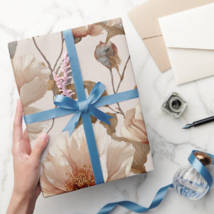 Elegantes Rosa Blüten Elfenbein Blumenmuster Geschenkpapier