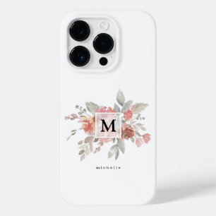Elegantes Rosa-Blüten-Monogramm Case-Mate iPhone 14 Pro Hülle