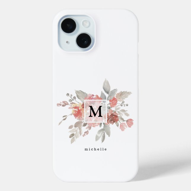 Elegantes Rosa-Blüten-Monogramm Case-Mate iPhone Hülle (Rückseite)