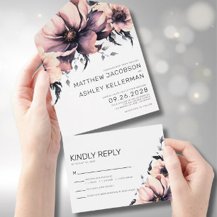 Elegantes Rosa-Blüten-Muster  All In One Einladung