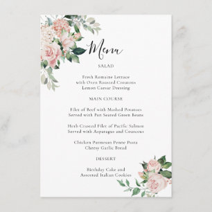 Elegantes Rosa-Blüten-Special-Occasion-Menü Menükarte