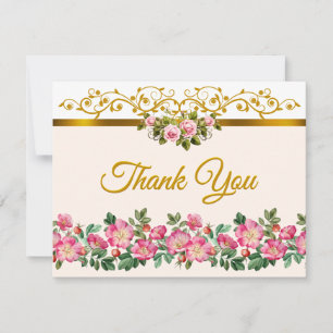 Elegantes Rosa Blüten- und Goldschrift-Muster Mitteilungskarte