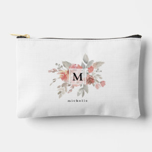 Elegantes Rosa-Blüten-Wasserfarben-Monogramm  Zubehörtasche