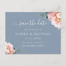 Elegantes Rosa Blütenblau Save the Date Ankündigungspostkarte