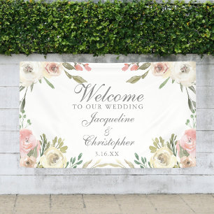 Elegantes Rosa Blütengrün Willkommen bei unserer H Banner