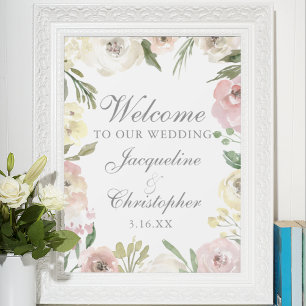 Elegantes Rosa Blütengrün Willkommen bei unserer H Poster