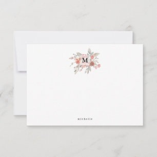 Elegantes Rosa Blütenmonogramm Mitteilungskarte