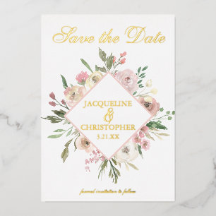 Elegantes Rosa Blütenpink Save the Date Gold Folieneinladung