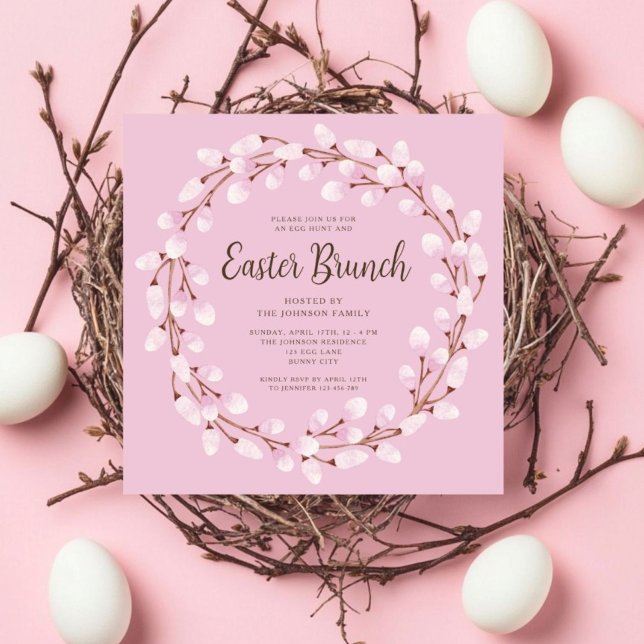 Elegantes rosa Botanisches Osterfest Einladung (Elegant Pink Botanical Easter Brunch Invitation)