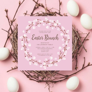 Elegantes rosa botanisches Ostern-Brunch Einladung