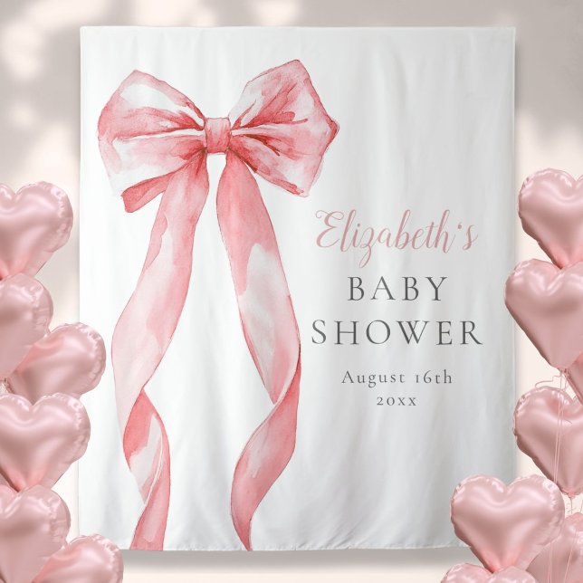 Elegantes rosa Bow Baby Shower Foto Hintergrund Wandteppich (Elegant Pink Bow Baby Shower Photo Backdrop)