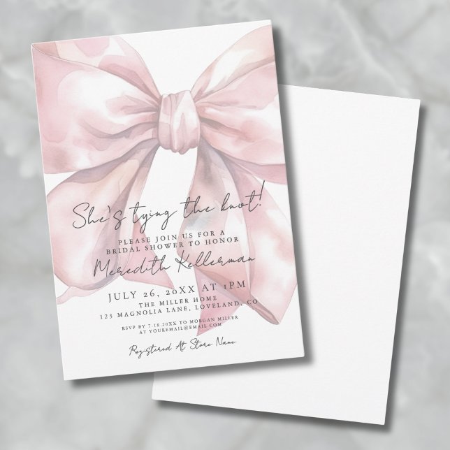 Elegantes Rosa-Bow-Brautparty Einladung (Elegant Blush Pink Bow Bridal Shower Invitation)