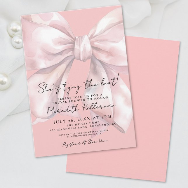 Elegantes rosa Bow-Brautparty Einladung (Elegant Pink Bow Bridal Shower Invitation)