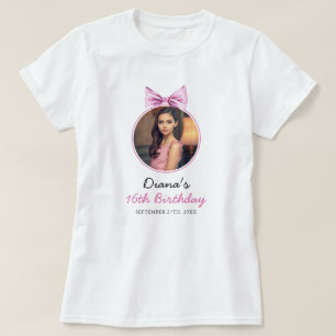 Elegantes Rosa Bow Coquette Foto Sweet 16 Birthday T-Shirt