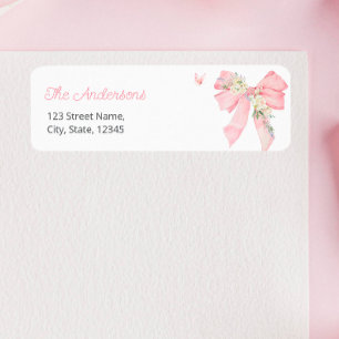 Elegantes Rosa Bow Floral Return Address Label